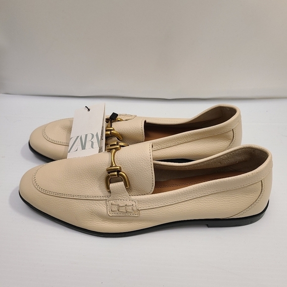 ZARA BUCKLED SOFT LEATHER LOAFERS White SIZE  | 2505/110 - Picture 5 of 9
